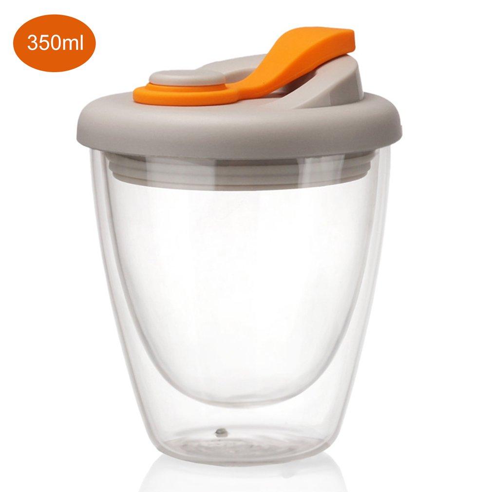 Glass　Cup　Double　Silicone　Lid　Wall　With
